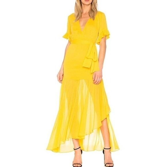 Privacy Please Yellow Chiffon Asymmetrical Maxi Dress Size Small - Picture 1 of 13